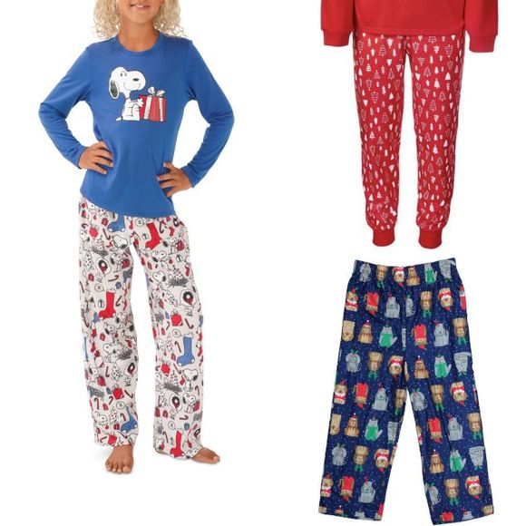 Family PJs Christmas Matching Pajamas Pants + Snoopy Pajama Top Kids Size S 6/7 - Picture 1 of 5
